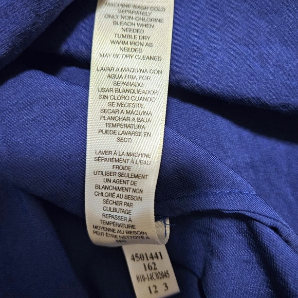 Chico's Sz 3 (XL/16) Blue Button Front Blouse Top Short Sleeve Satin Look Pocket - Picture 8 of 11